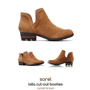 Sorel Lolla Cut Out Leather Slip-On Comfort Bootie Shoe Camel Brown Women's Sz 8